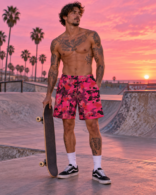 pink-ops-protocol-board-shorts front skatepark-sunset v01
